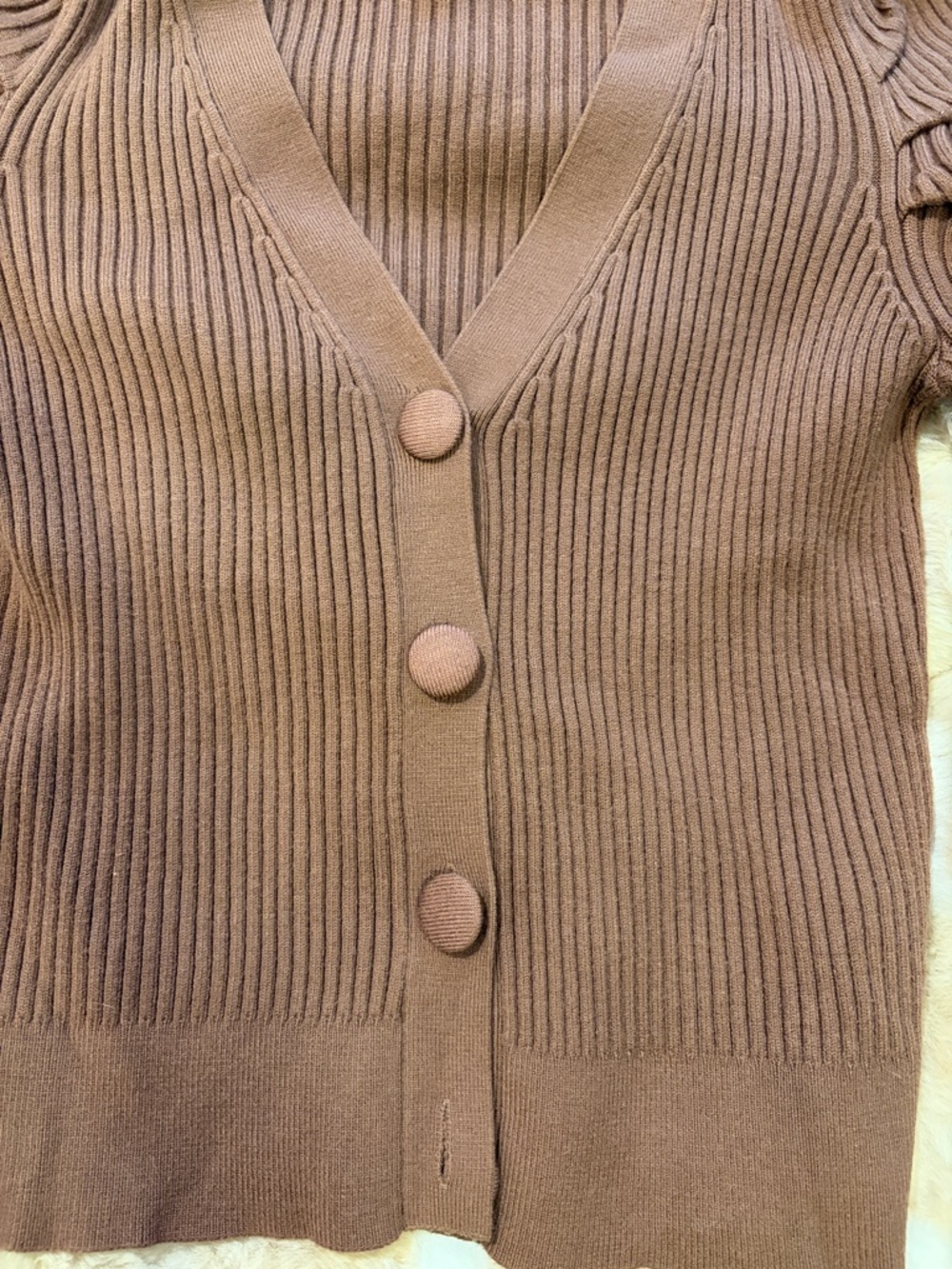 INDUSTRY Brown Ribbed Puff-Sleeve Cardigan size medium - Picture 4 of 6